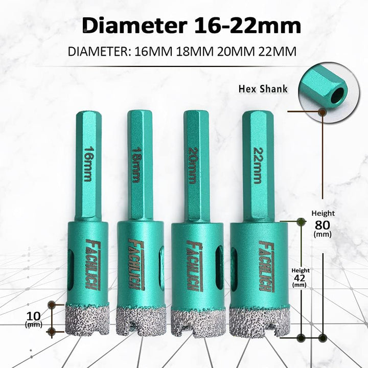 FACHLICH Diamant Fliesenbohrer 22mm Diamantbohrer Lochsäge mit Sechskantschaft für Porzellan Fliese