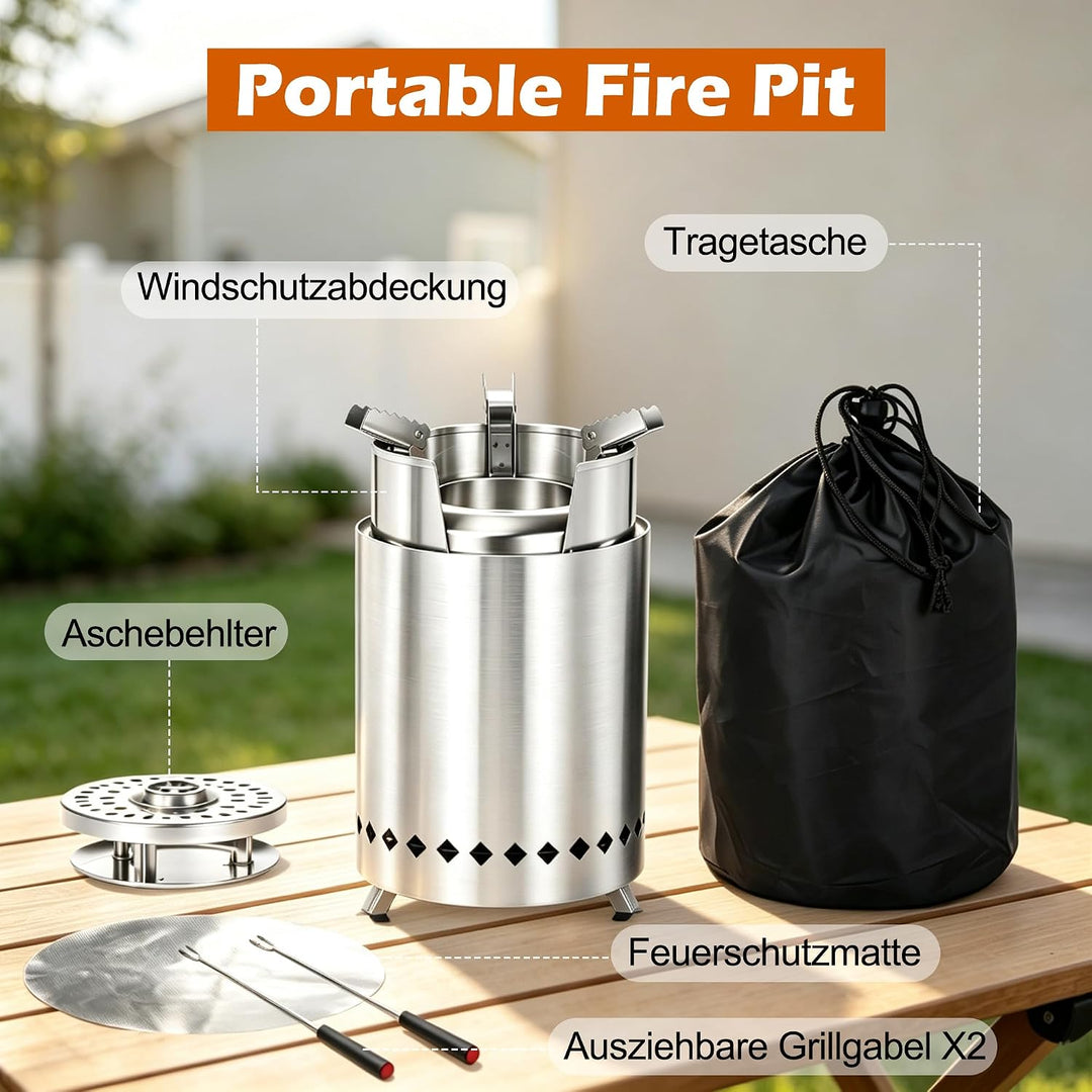 ROTTOGOON Rauchfreier Feuerschale Edelstahl, Tragbare Tischfeuerschale