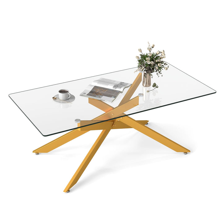 COSTWAY Couchtisch aus gehärtetem Glas, rechteckiger Glastisch mit Metall-Rohrrahmen, Wohnzimmertisc