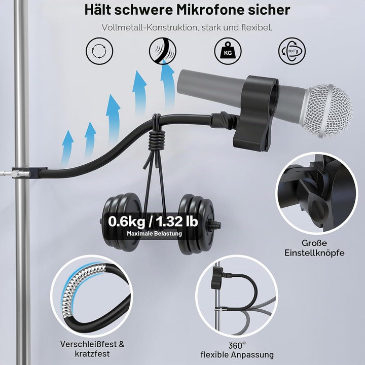 ZealSound Mikrofon Arm, 48cm/19zoll Schwanenhals Arm mit robuster Krabbenklemme für runde Rohre und