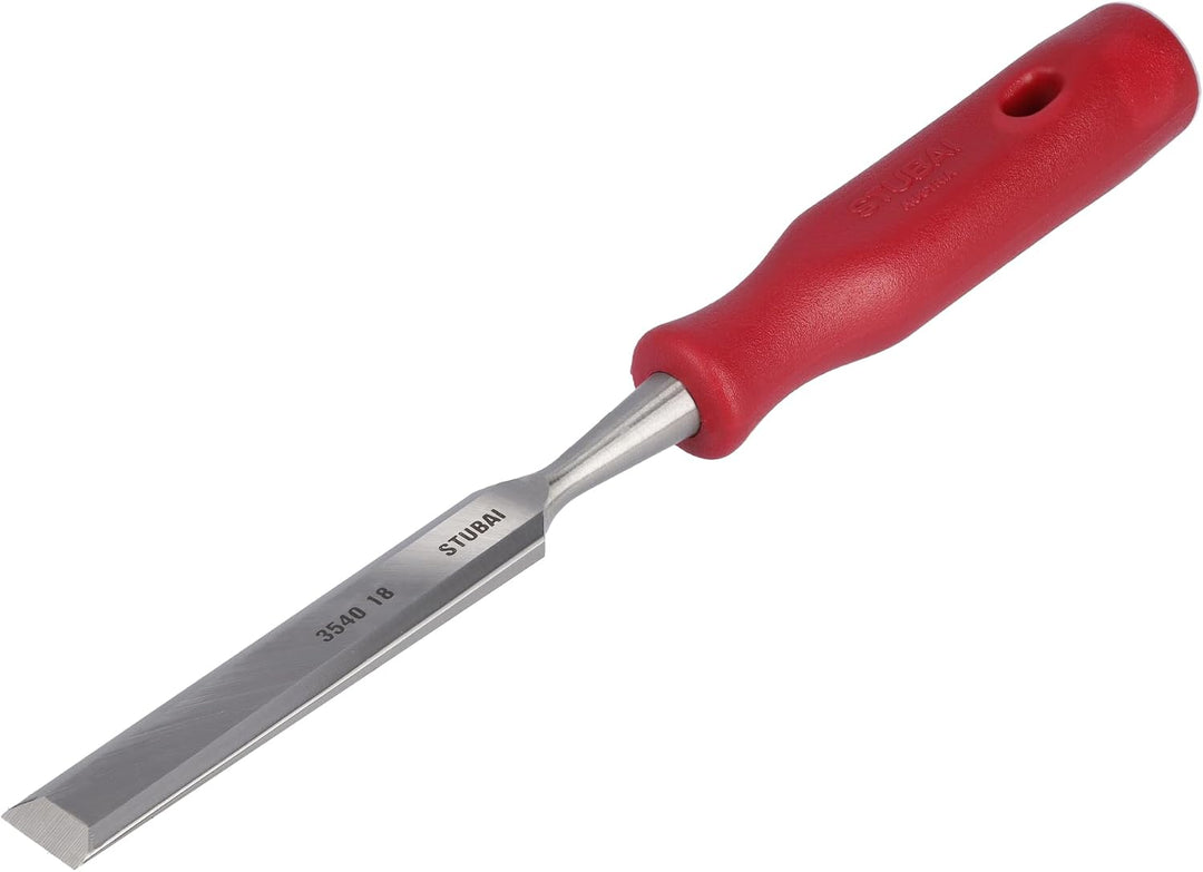 STUBAI 3540 Stemmeisensatz Stechbeitel Set mit rotem Plastikgriff &amp; extra langer Klinge, 6-teilig (6