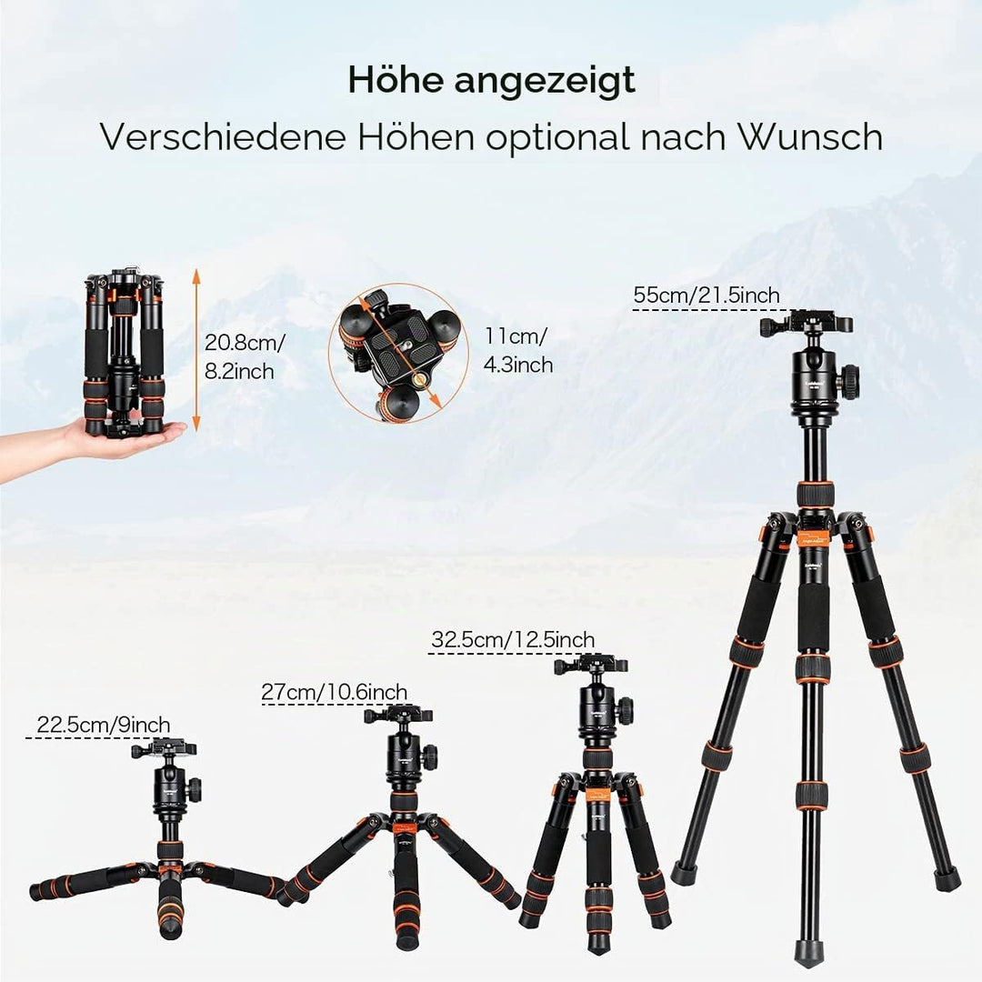 Koolehaoda Mini Stativ Kamera 55cm Aluminium Kompaktes kleines Tischstativ Reisestativ mit 360° Kuge