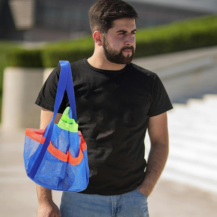 Mehrfachfach Netz Strandtasche für Schwimmen, Sandschutz, Blau