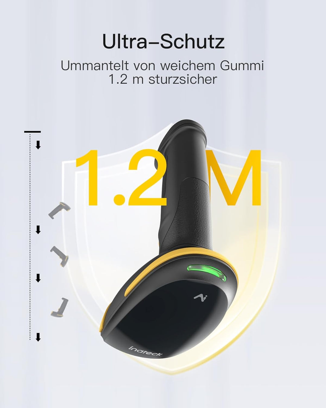 Inateck KI Barcode Scanner Bluetooth, 1D Handscanner Kabellos, Handheld Barcode Scanner, 1 Ladung in