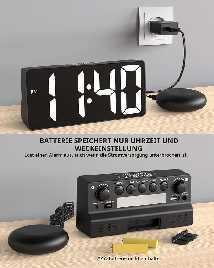 Mesqool Vibrationswecker, Lauter Wecker für Tiefschläfer mit Bettschüttler Weiss, Weiss