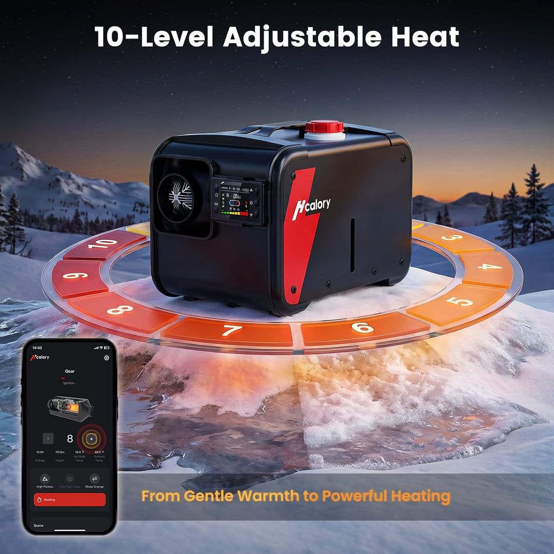 HCALORY 8kW Luft Dieselheizung, 12V/24V DC &amp; 220‑240V AC mit APP &amp; Adapter Schwarzrot 1, Schwarzrot