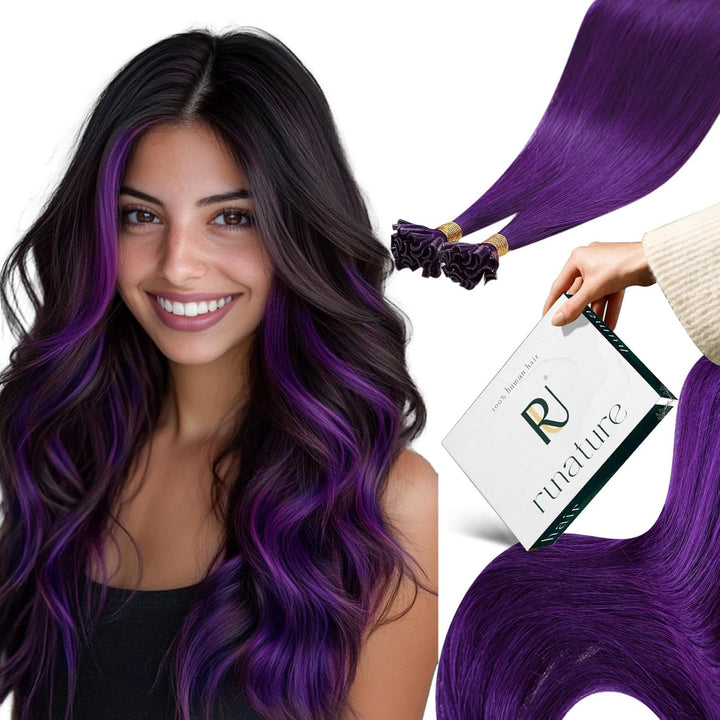 RUNATURE Extensions Echthaar Bondings Lila 45cm Bunte Echthaar Extensions Bondings Lila Extensions E