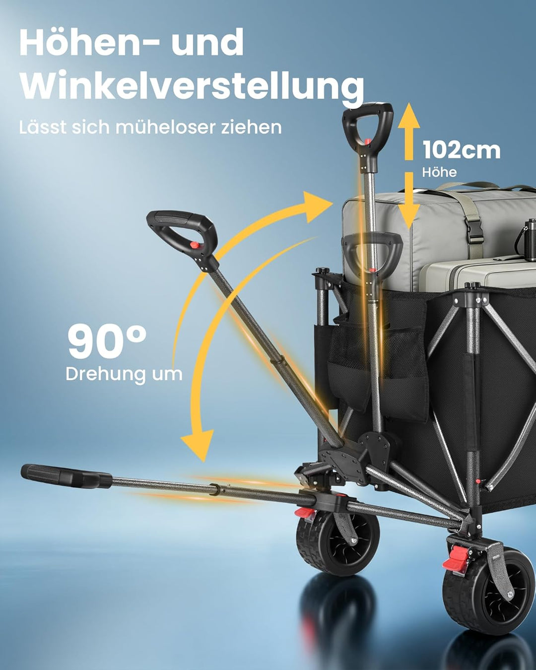 YEAUPE PRO Bollerwagen Faltbar, 260L 250KG Handwagen mit Bremsen Belastbar, Extra Breite 17x10 cm Re