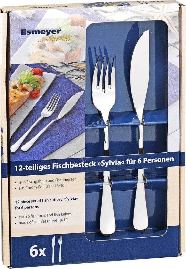 Esmeyer 156-253 Fisch-Besteck-Set Sylvia 12-teilig, Edelstahl, Silber, 18 x 24.7 x 2.6 cm