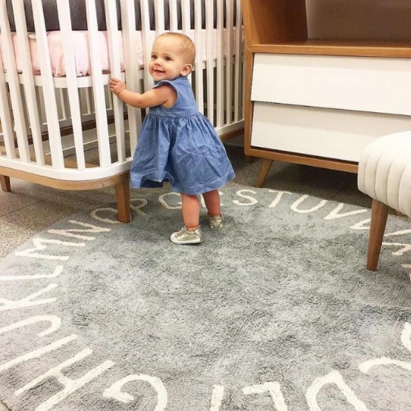 Hohopeti Baby-Krabbelmatte Runder Kinder Spielteppich 31.50 Zoll Mit Alphabet Weicher Baumwollteppic