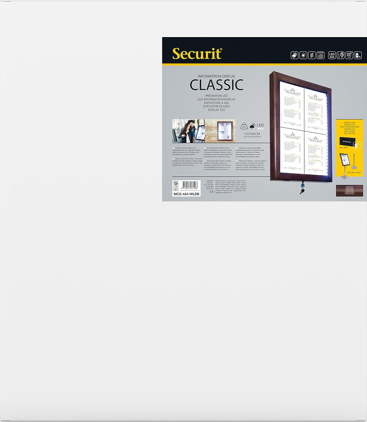 Securit LED Classic Glas Info-Display, 4 x A4 (A2), 53 x 70 x 6 cm, braun Rahmen (mcs-4 a4-wldb) bra