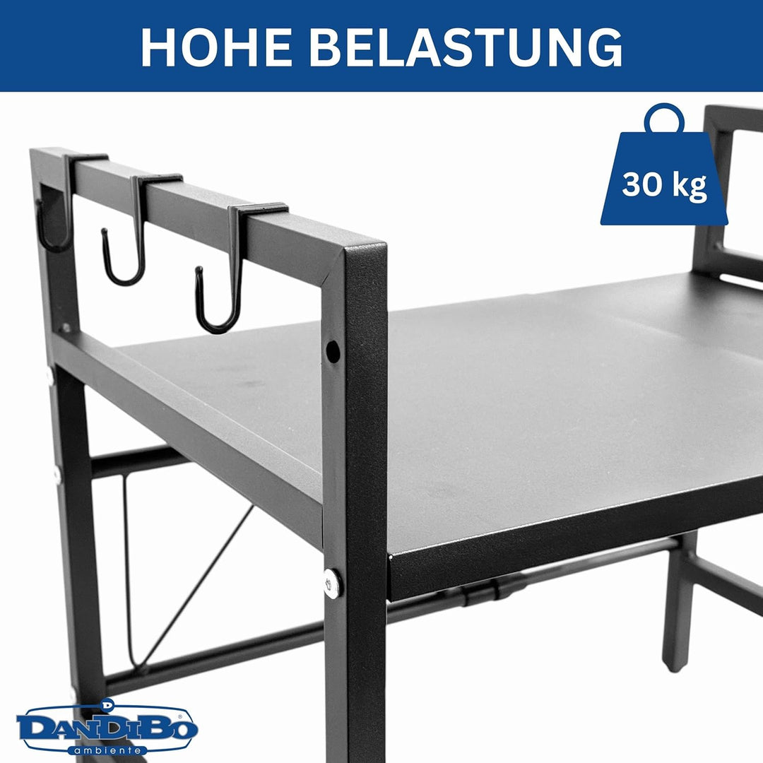 DanDiBo Verstellbares Küchenregal für Arbeitsplatte Schwarz Stehend 2 Stufig 40-64 cm Regal Küche 96