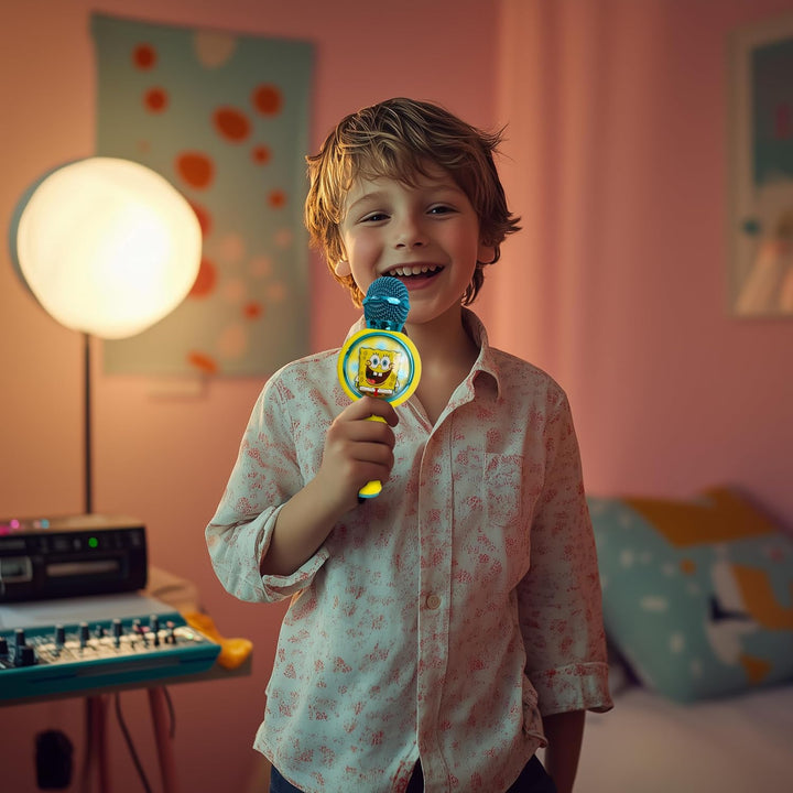 OTL Technologies SpongeBob Schwammkopf Popsing LED beleuchtetes kabelloses Karaoke-Mikrofon mit Spra