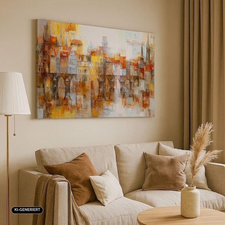 Bilder auf Leinwand Stadt Mietshaus Leinwandbild mit Rahmen 70x50cm Wandbilder Dekoration Wohnzimmer