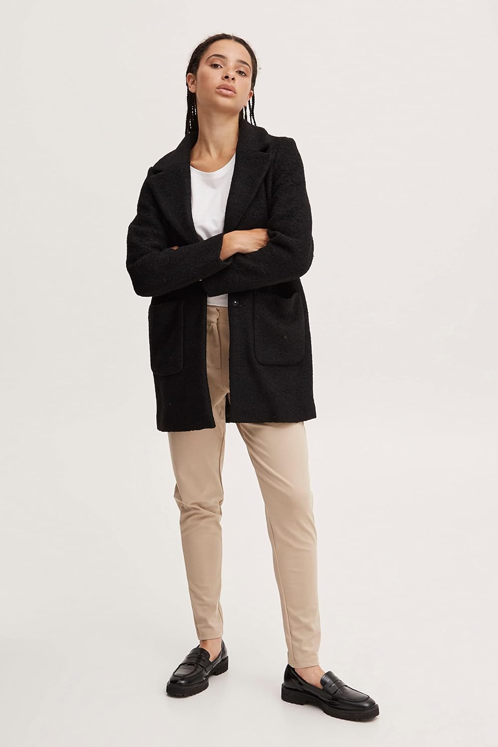 ICHI IHSTIPA JA Damen Wintermantel Wollmantel Winterjacke Kurzmantel mit Druckknöpfen und Reverskrag
