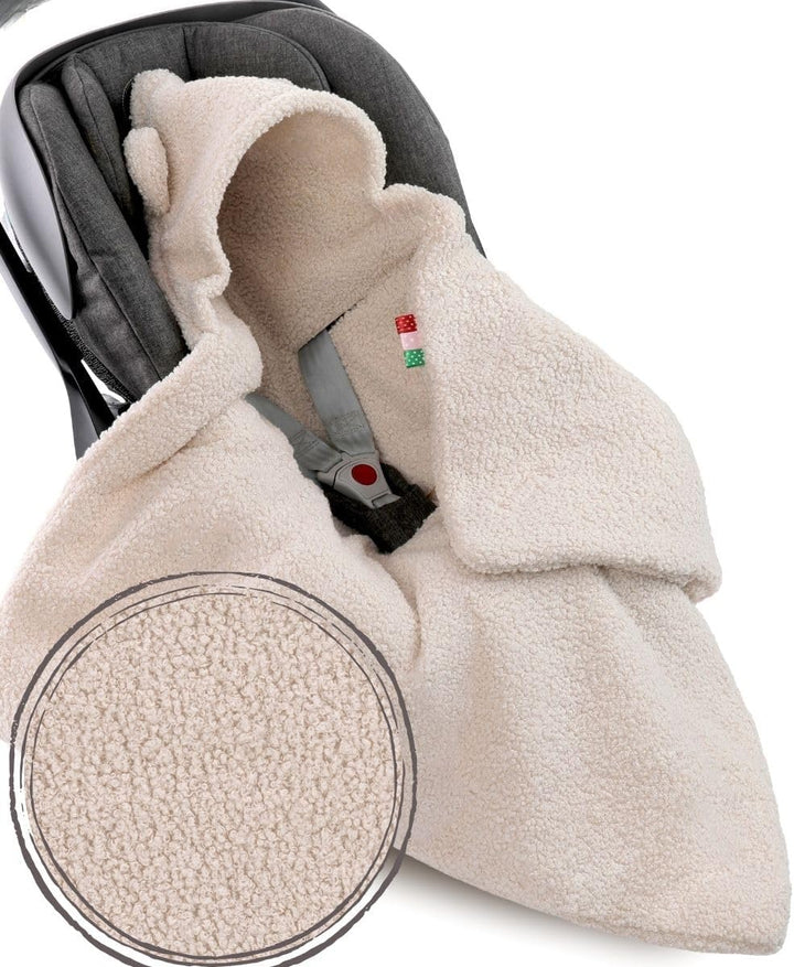 Einschlagdecke Babyschale 80x80cm | Für Neugeborene &amp; Babys bis max. 4 Monate | Kuschel-Bouclé Lammf