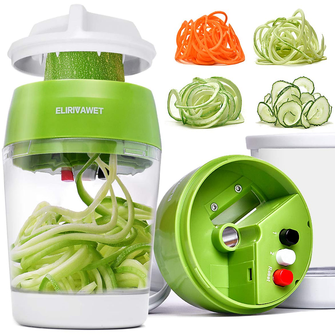 Neueres Modell 5 in1 Spiralschneider Hand für Gemüsespaghetti, Gemüse Spiralschneider mit Behälter,