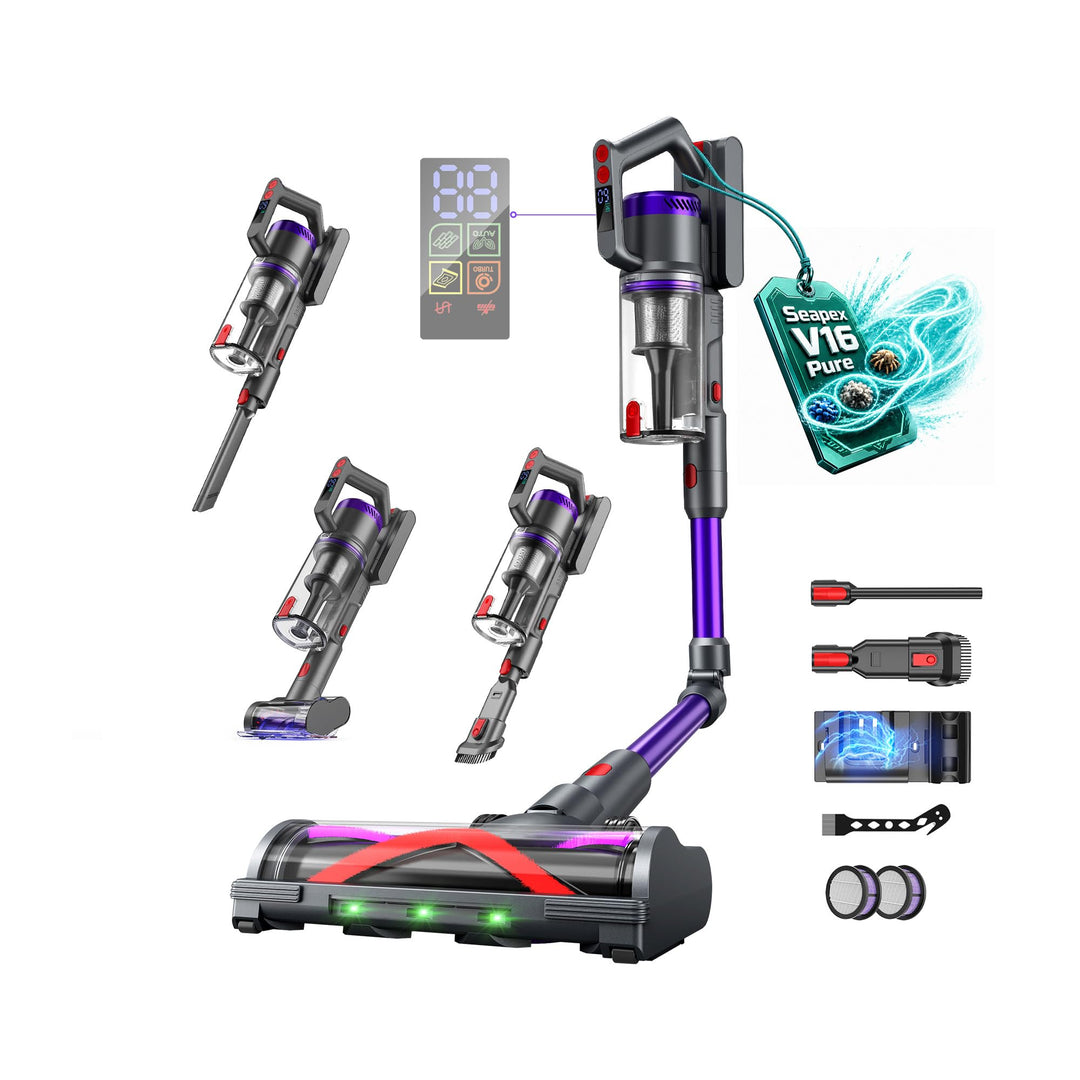 Akku Staubsauger, 600W/58000Pa/75Min, Laufzeit Staubsauger Kabellos mit Smart LED Display und Ladest
