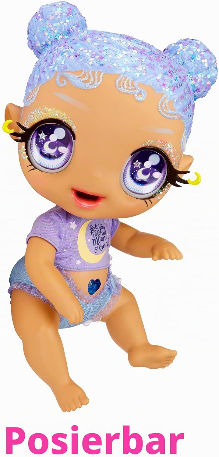 Glitter Babyz MGA Selena Stargazer - Babypuppe mit 3 magischen Farbwechseln durch eiskaltes Wasser,