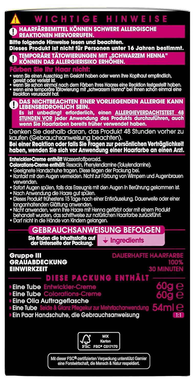 Garnier Olia Dauerhafte Haarfarbe ohne Ammoniak, Mit pflegenden und natürlichen Ölen, Vollständige G