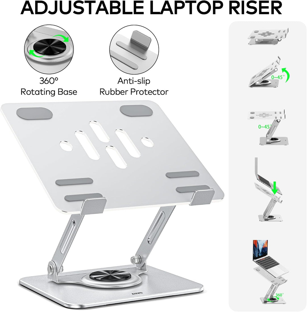 ALS03 Laptop-Ständer, Verstellbarer Computerständer mit 360° drehbarer Basis, ergonomische Laptop-Er