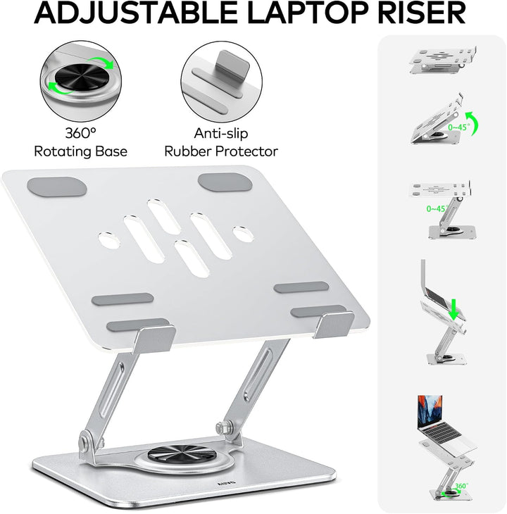 ALS03 Laptop-Ständer, Verstellbarer Computerständer mit 360° drehbarer Basis, ergonomische Laptop-Er
