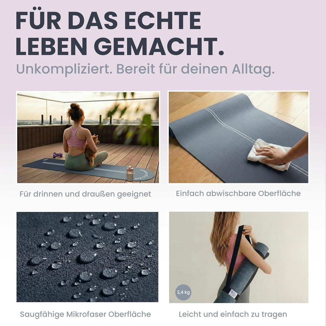 Premium Yoga Matte – Mikrofaser &amp; Naturkautschuk, Extra Breit 68cm - Meditationsmatte, Pilates Matte
