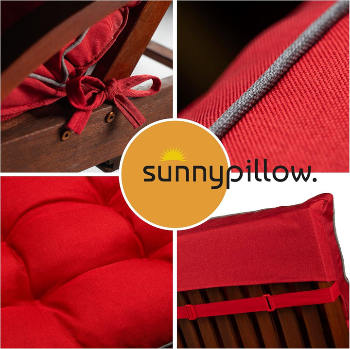 sunnypillow Liegenauflage 200x60, Auflage für Gartenliege 13cm dick Rot Rot 200 cm x 60cm x 13 cm, R