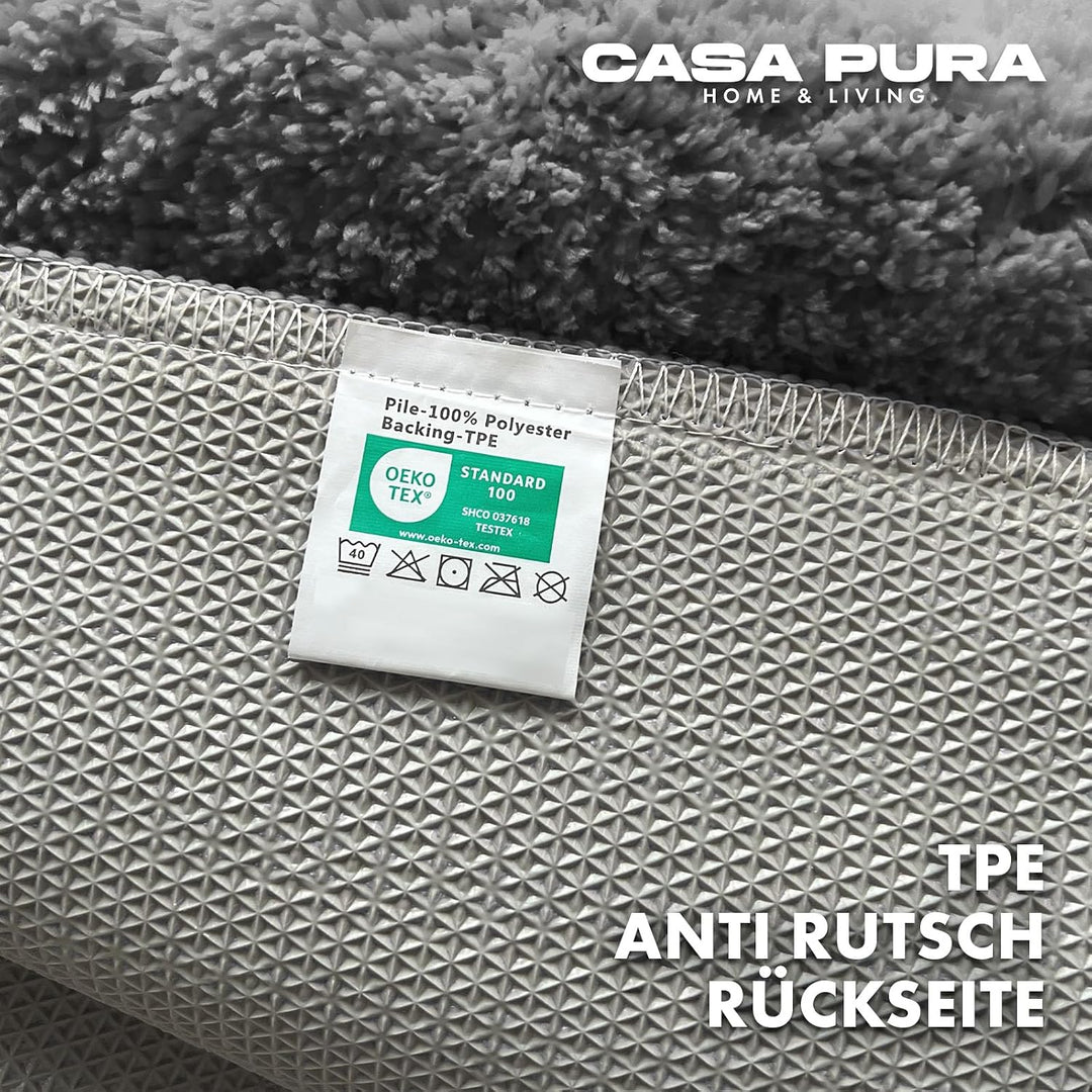 casa pura Badematte grau weicher, Flauschiger Badezimmerteppich in Shaggy Optik, Badvorleger rutschf
