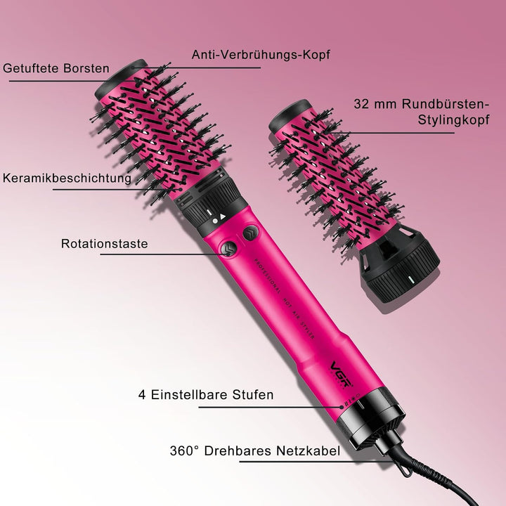 VGR 480 Rundbürste Profi 2 in 1 Föhnbürste Mit 32mm 50mm Für Salon, Rot, Rot