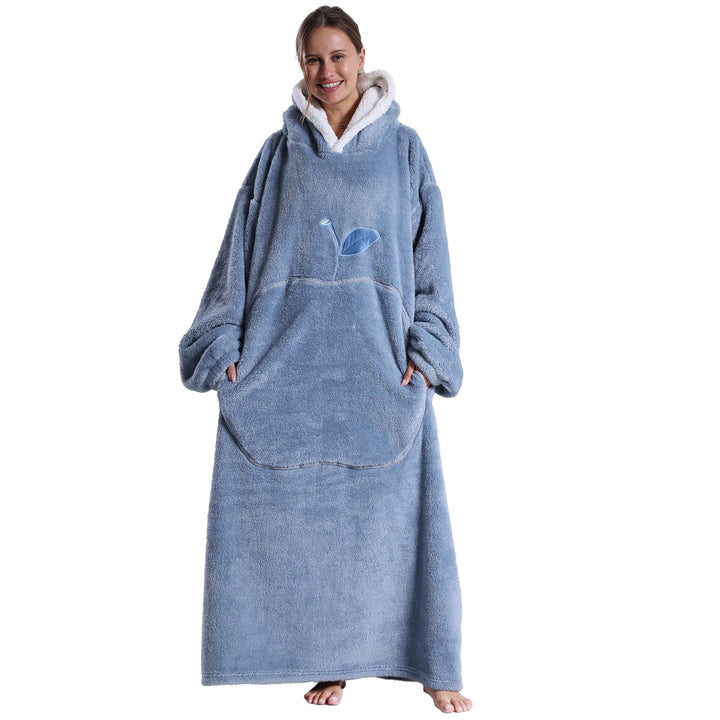 Hoodie Decke Extra Lang mit Kapuze und Tasche für Damen Herren Blau, Blau