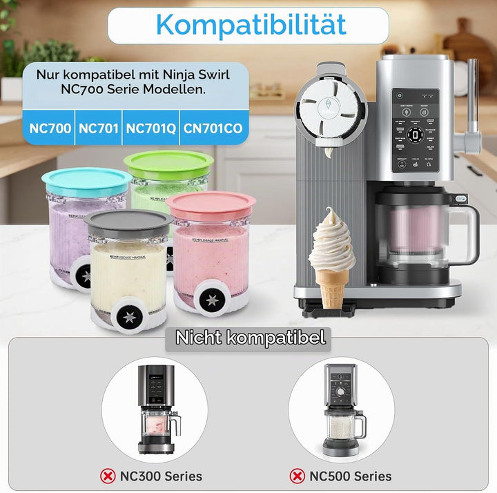Eisbecher und Deckel für Ninja Swirl – 4 Pack Creami Tubs Kompatibel mit Ninja CREAMi Softeismaschin