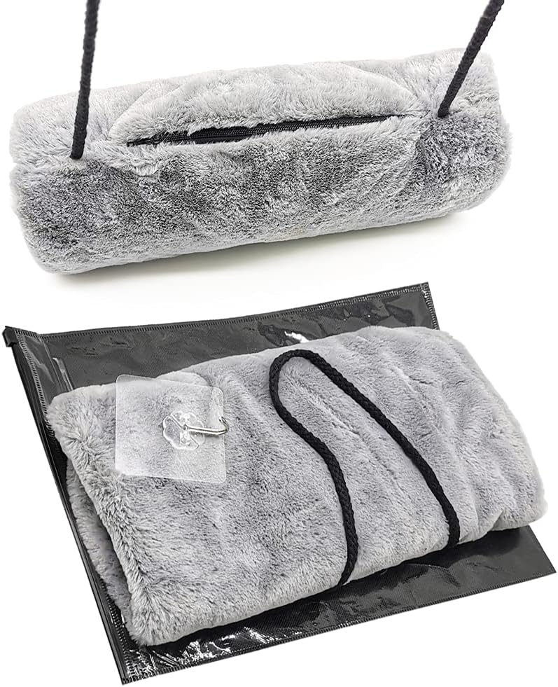 Handmuff Kunstpelz Muff für Warme Hände mit Tasche Riemen Grau Muff Handwärmer Damen Herren Kinder 1