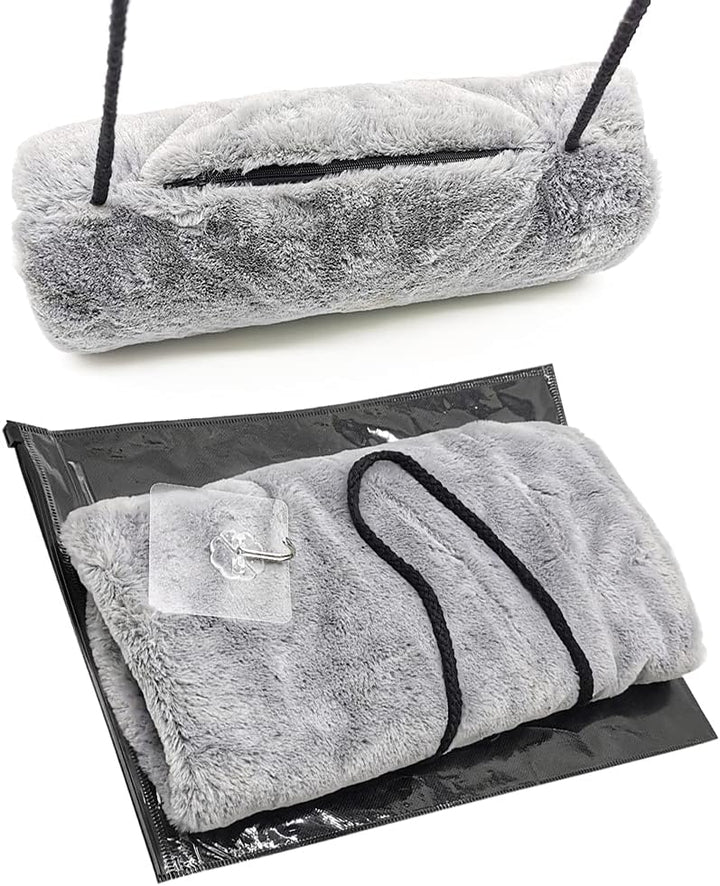 Handmuff Kunstpelz Muff für Warme Hände mit Tasche Riemen Grau Muff Handwärmer Damen Herren Kinder 1