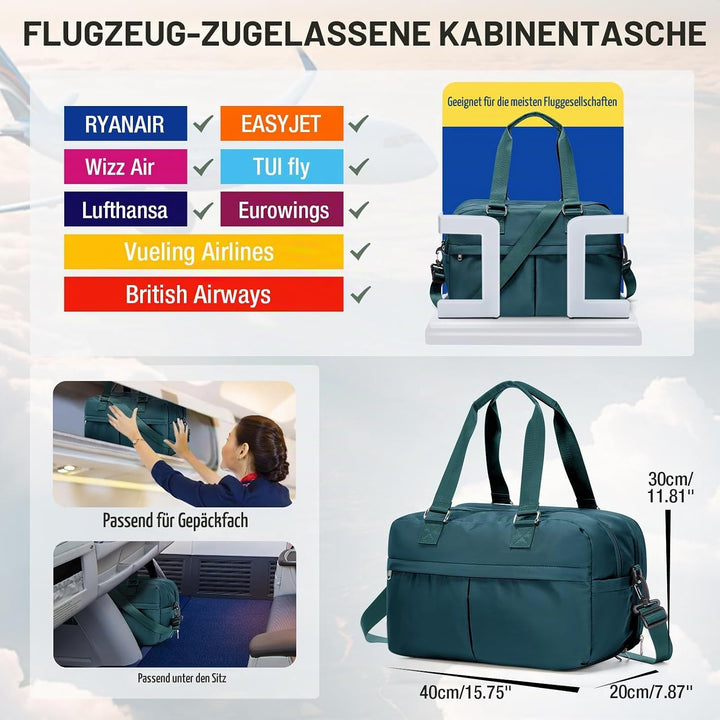 SEAFEW Reisetasche Damen Sporttasche 40x30x20 Ryanair Handgepäck Tasche Türkis 40x30x20cm(24L) 1, Tü