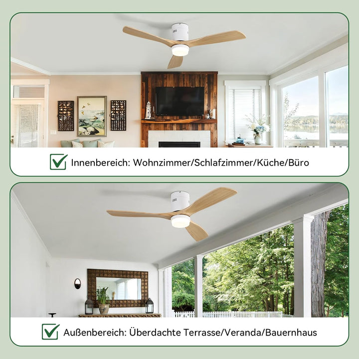 Sofucor 132cm Smart Deckenventilator mit Beleuchtung, Massivholz Deckenventilator mit Licht, Alexa/A