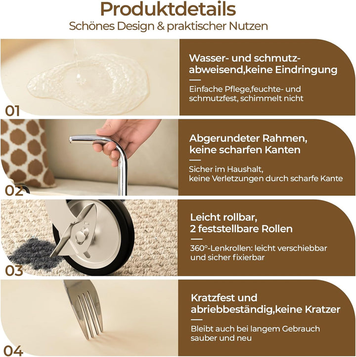 Servierwagen mit 2 Ablageebenen, 65x40x70 cm, Beige Runder Servierwagen mit Rollen, Runder Servierwa