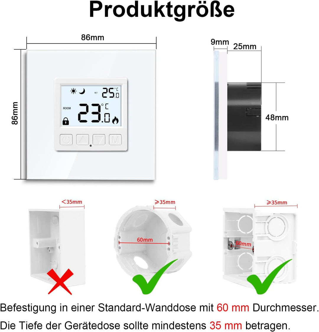 CNBINGO Thermostat Fussbodenheizung Raumthermostat Digital Unterputz für Wasser Boiler Thermostat He