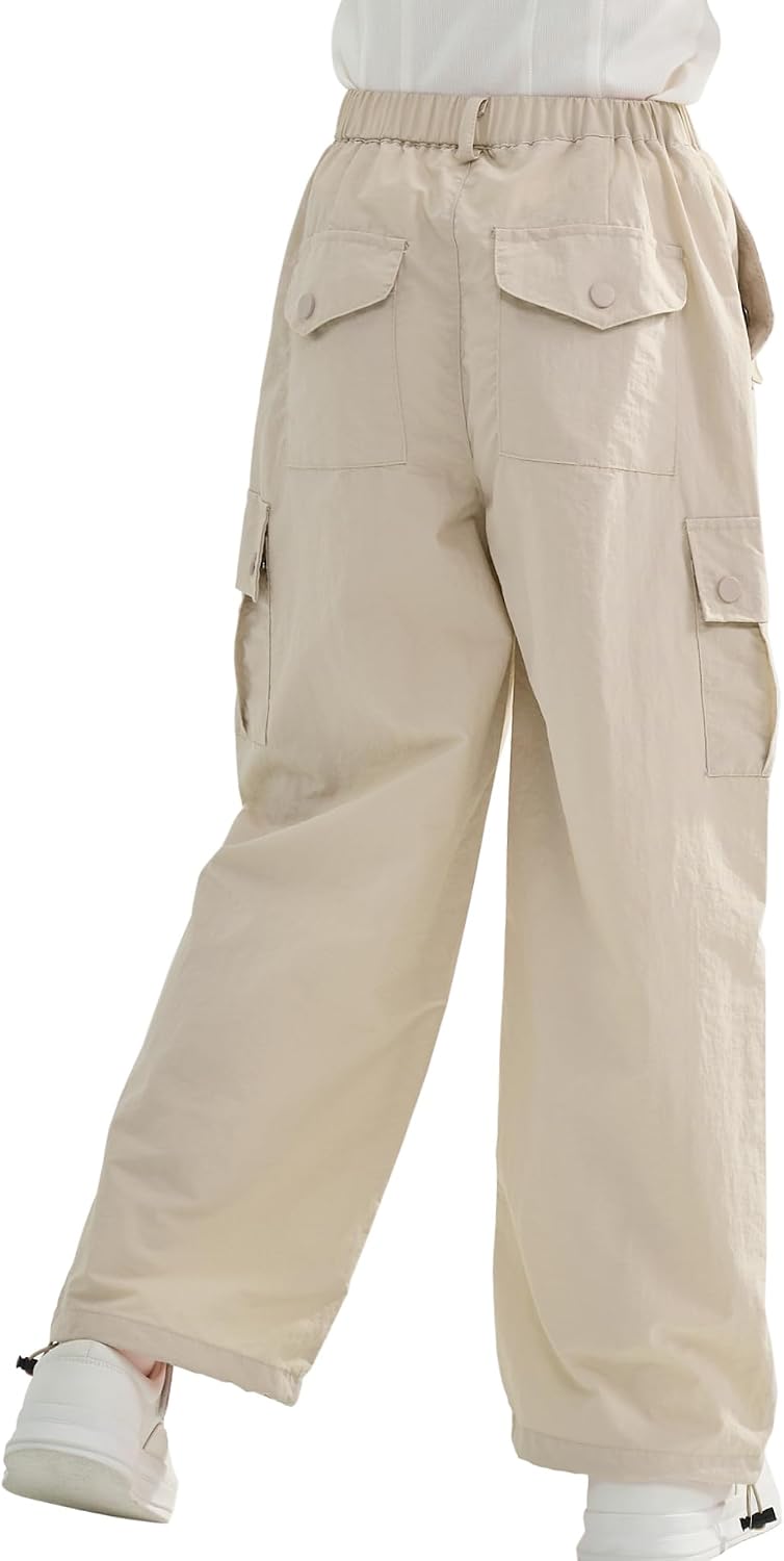 Rolanko Baggy Cargo Fallschirmhose für Mädchen, Y2K Vintage Jogger mit Verstellbarer Elastischer Tai
