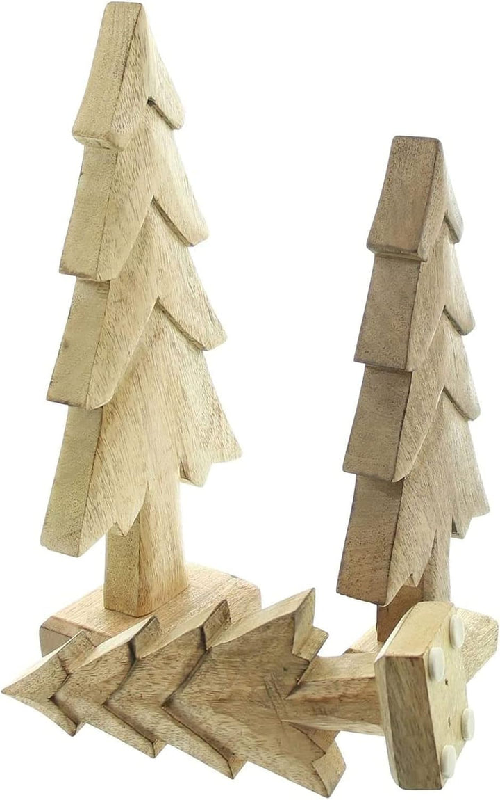 Dekoleidenschaft 3er Set Tannen aus Mango-Holz, 20 cm 25 cm 30 cm hoch, Tannenbaum, Dekofigur, Holzd