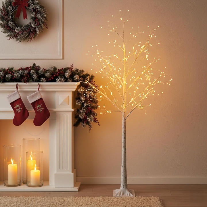 Weisse Weihnachtsbäume Zweig Set mit 9 Lichtmodi Lichterbaum mit Speicherfunktion Birke Baum mit war