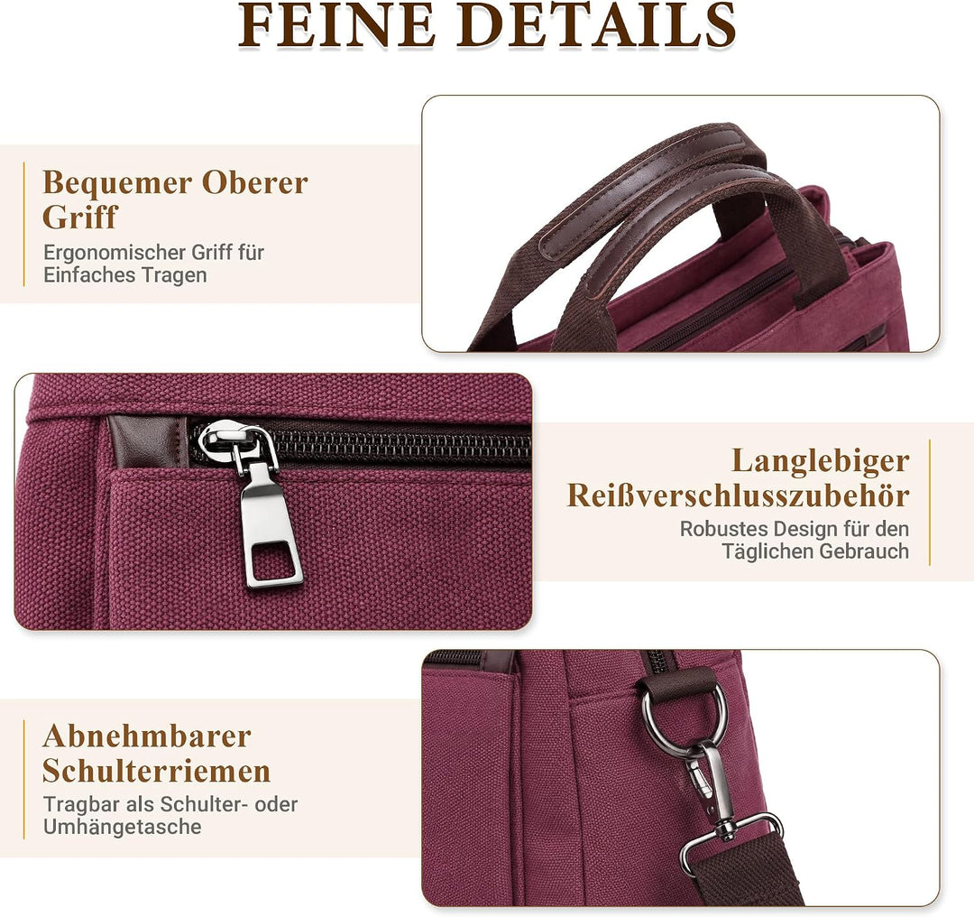 DIRRONA Canvas Tasche Damen – Vintage Handtasche Damen, Grosse Umhängetasche mit Mehreren Fächern, V