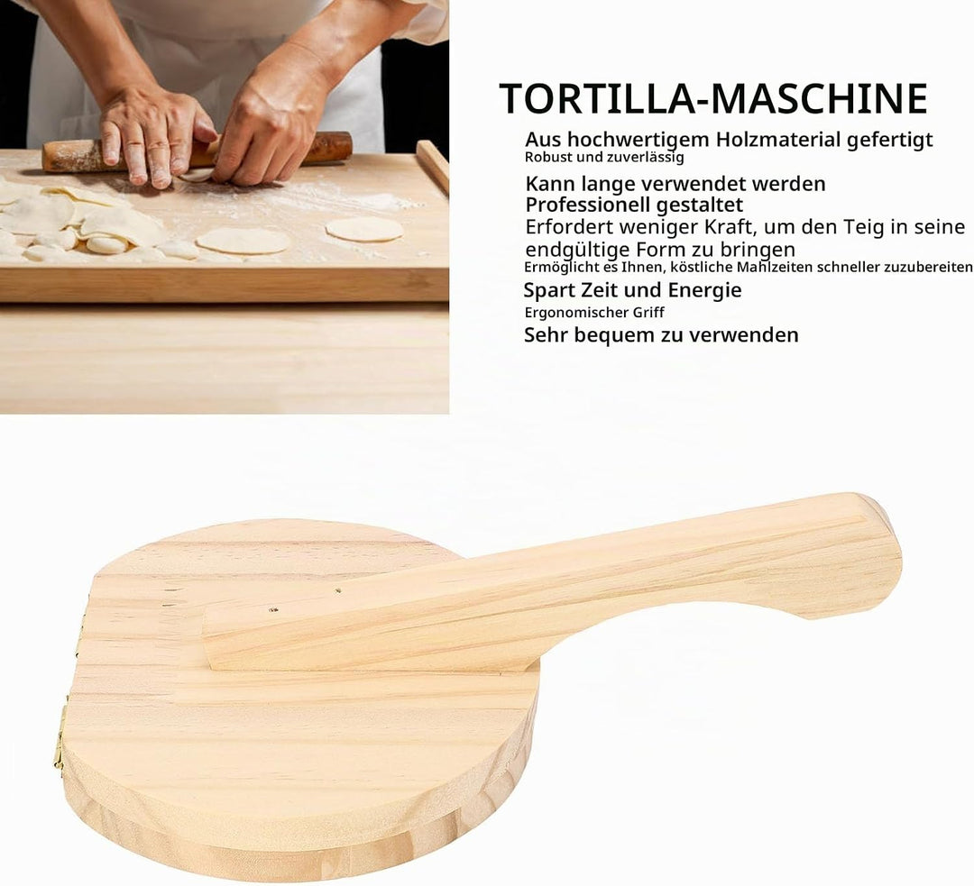 Tortilla-Presse aus Holz, Tortillapresse, ergonomischer Griff, manueller Tortilla-Presser, Tortilla