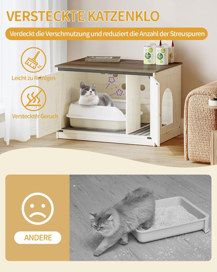 Hzuaneri Katzenklo Schrank, Katzenschrank, Katzentoilette mit Herausnehmbarer Trennwand, Katzenhaus,