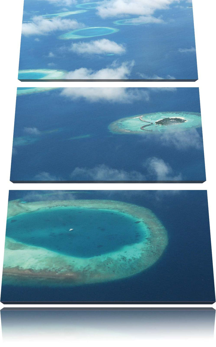 Pixxprint Trauminsel im Meer 3-Teiler Leinwandbild 120x80 Bild auf Leinwand