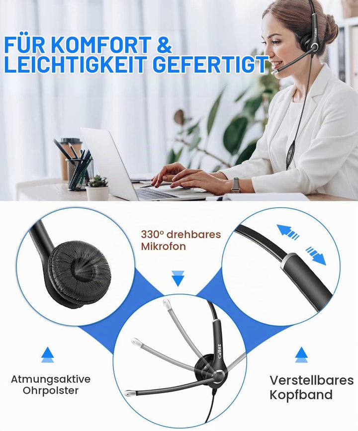 Callez Headset PC 3,5mm Klinke mit Mikrofon Noise Cancelling, On-Ear Stereo Kopfhörer Handy für Lapt