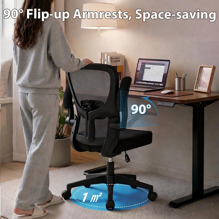 Bürostuhl,Schreibtischstuhl Ergonomisch mit Hochklappbaren Armlehnen,Einstellbarer Lendenstütze,Höhe