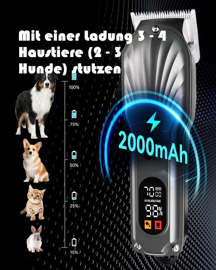 Hundeschermaschine Profi für Dichtes Fell, Schermaschine Hund, Tierhaarschneidemaschine mit LED-Anze