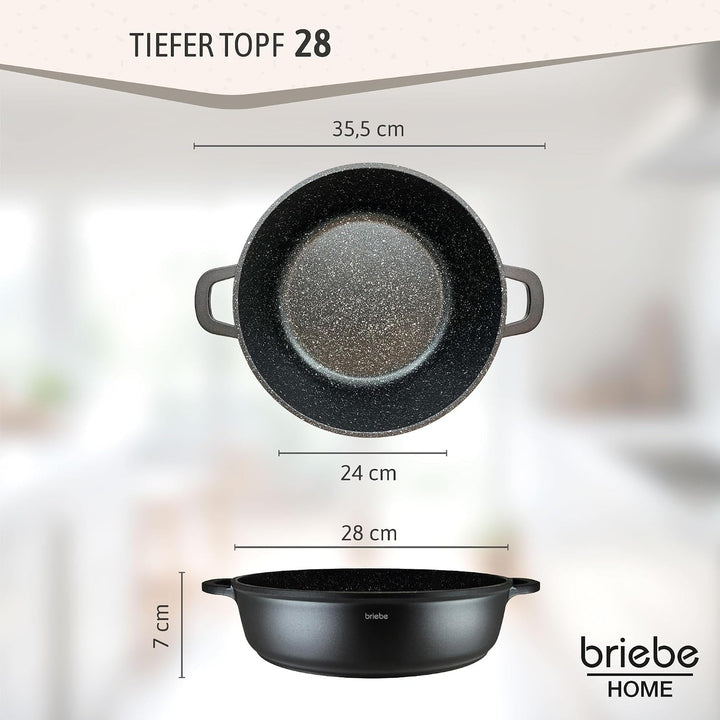 briebe Black Titanium Kochtopf für die Küche, Induktion, Antihaftbeschichtung, Titan, 28 cm, Alumini