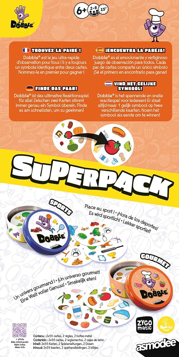 Asmodee, Dobble Superpack, Rasantes Familienspiel, Mehrsprachig